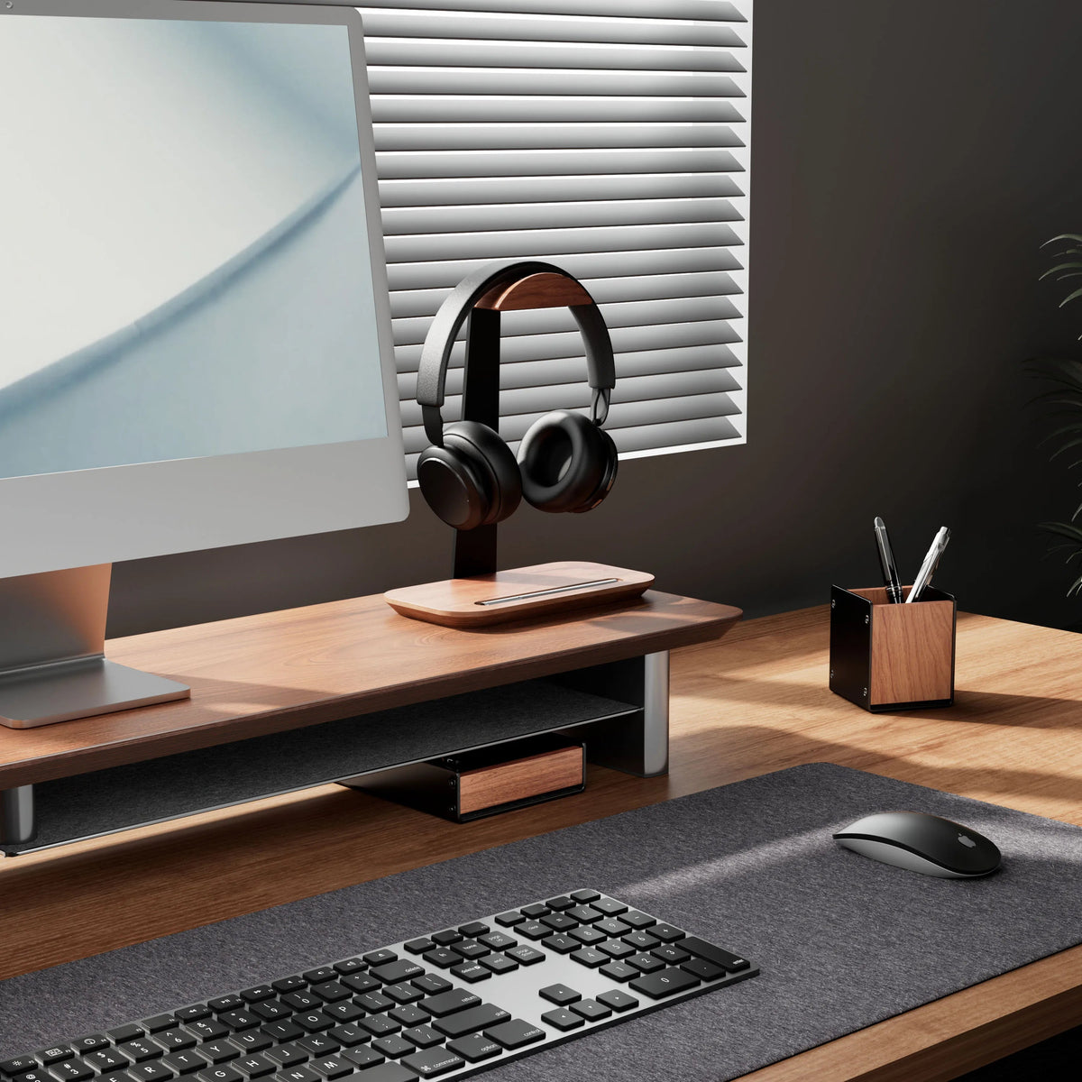 Textured Walnut Organizer Box - Multi-Functional and High-Capacity Wooden Storage for Modern Desktops