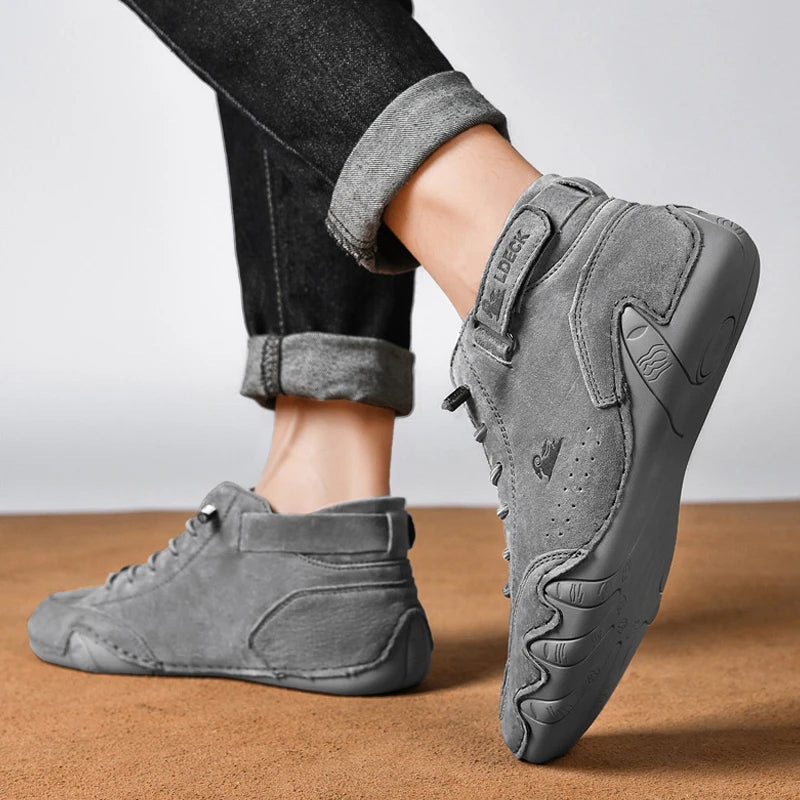 Men’s Casual Luxury Suede Leather Walking Boots – High-Top Roman-Style Sneakers for Motorcycle, Outdoor Fashion & Durable Comfort