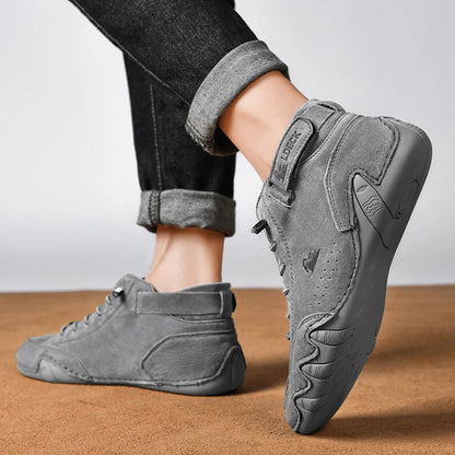 Men’s Casual Luxury Suede Leather Walking Boots – High-Top Roman-Style Sneakers for Motorcycle, Outdoor Fashion & Durable Comfort