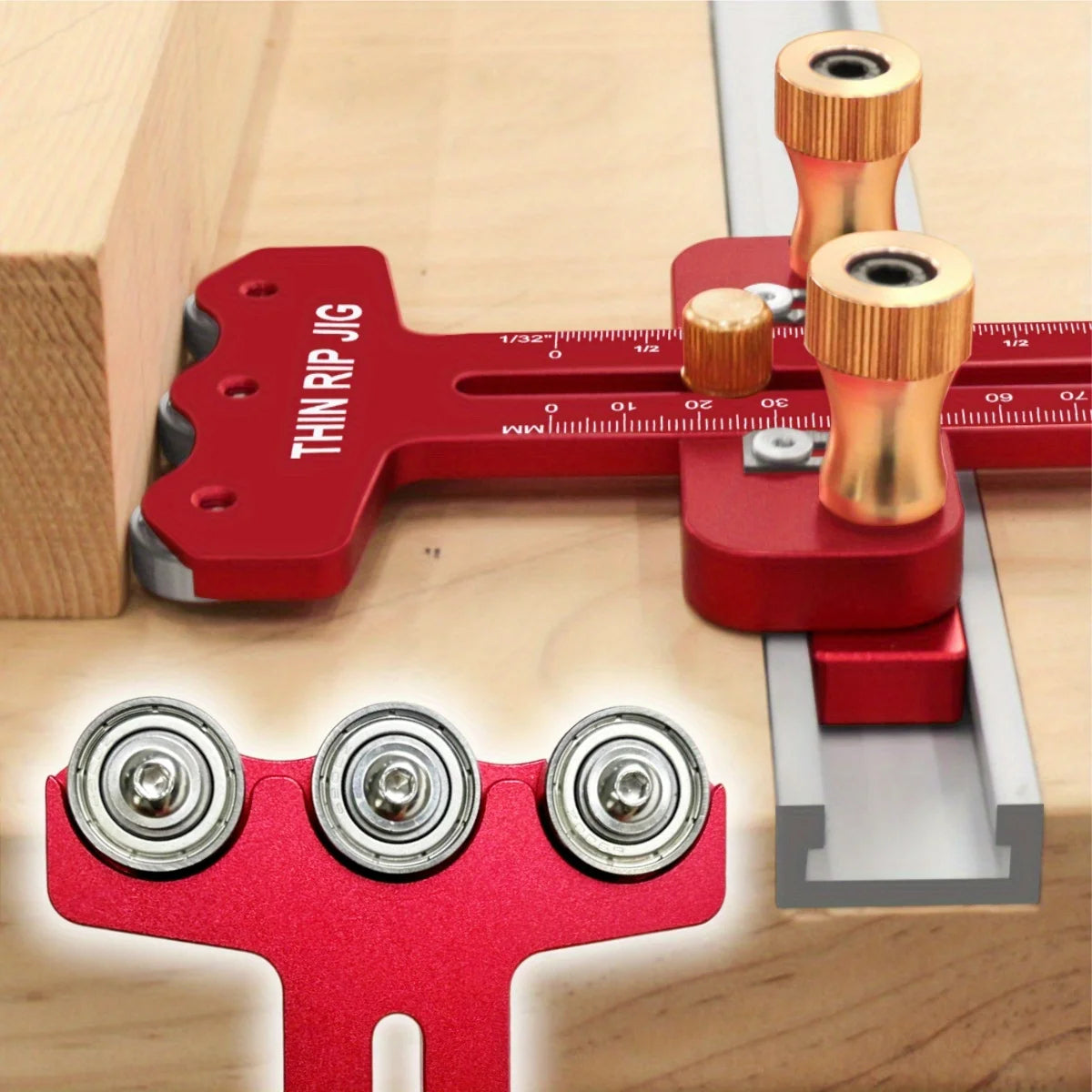 Thin Rip Table Saw Jig – Adjustable Woodworking Guide with 3-Pulley System for Precision Thin Cutting