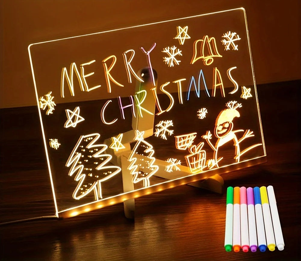 LED Note Board with Night Light & 7 Color Pens – Erasable Acrylic DIY Message Board, Kids Drawing Board & Creative Mother’s Day Gift