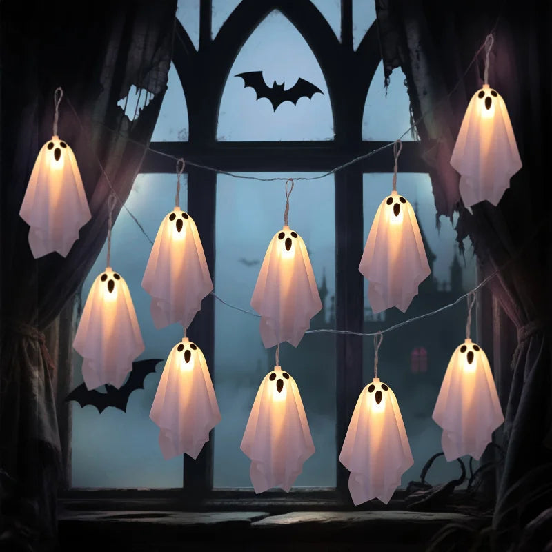 Halloween Screaming Ghost String Lights – Glowing LED Hanging Ornaments for Haunted House Atmosphere, Spooky Party, and Outdoor Festival Décor