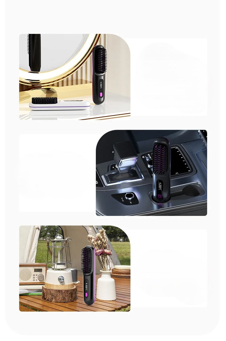 Wireless Hair Straightener Brush – 2-in-1 Fast-Heating USB Rechargeable Hot Curler & Comb for Sleek, Stylish Hair