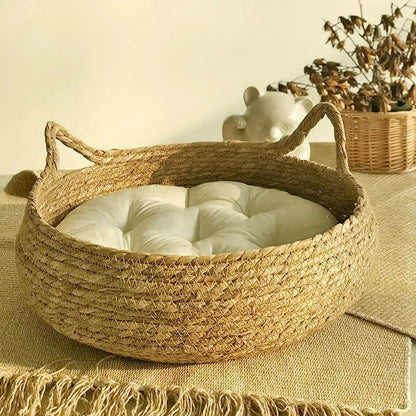 Handmade Woven Cat Bed with Seasonal Pad