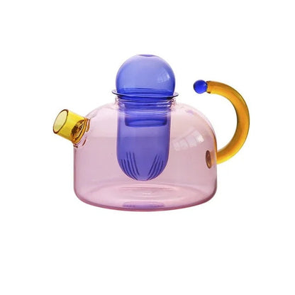 Colorful Glass Teapot Set – Tea Water Separation Filtration Teapot and Cups for Creative Drinkware Brewing