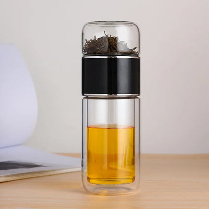 Double-Glazed Glass Water Bottle with Case – Eco-Friendly Tea Infuser Drinkware for Hot & Cold Beverages On the Go