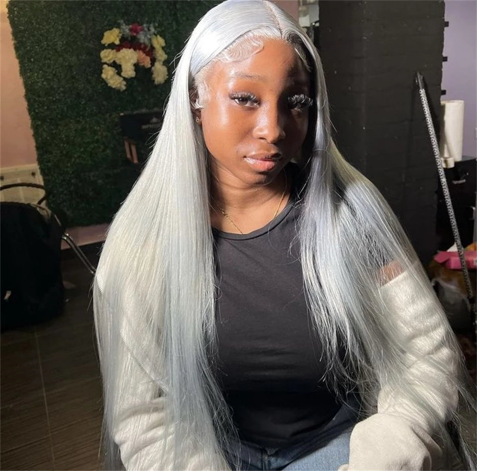 Silver Grey Lace Front Wig – 13 x 6 Pre-Plucked Human Hair Straight & Body Wave Blonde Wig for Women, Natural & Stylish Look