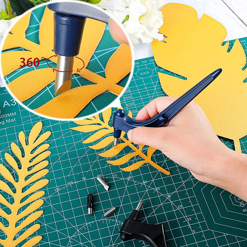 Rotating Craft Cutting Tool Set –360 Degree Precision Carving Knife with Replacement Blades for DIY, Scrapbooking & Stencils