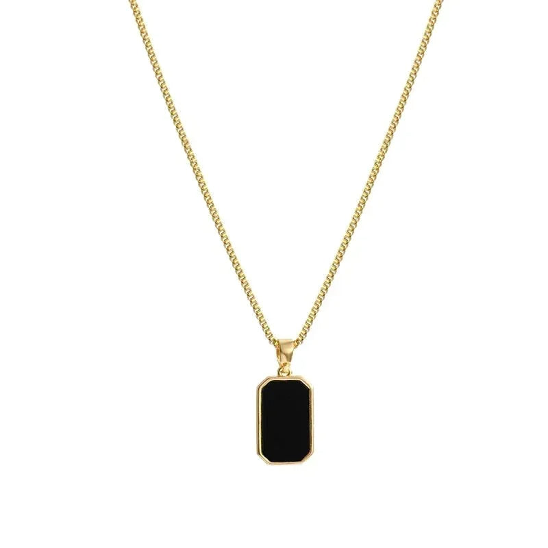 Bold Gold Geometric Pendant Necklace – Black Enamel Square Chain for Men & Women, Punk Party Jewelry