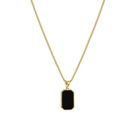 Bold Gold Geometric Pendant Necklace – Black Enamel Square Chain for Men & Women, Punk Party Jewelry