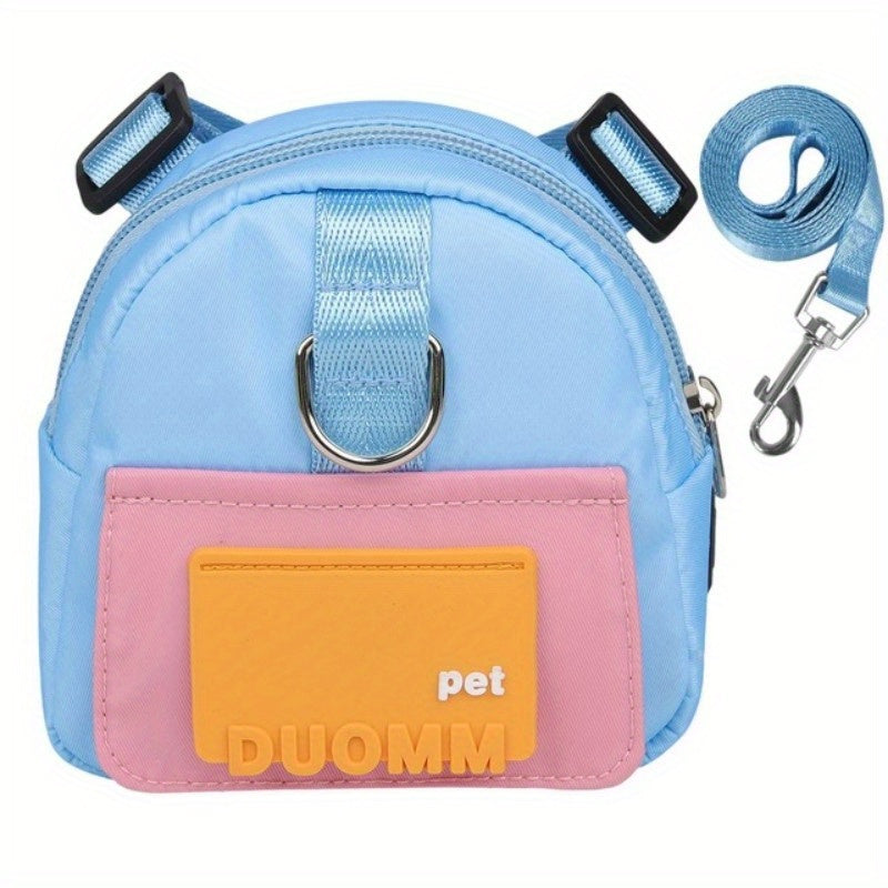 Colorful Nylon Pet Harness with Leash and Backpack – Cartoon School Bag Design for Dogs, Durable, Washable, and Ideal for Outdoor Adventures