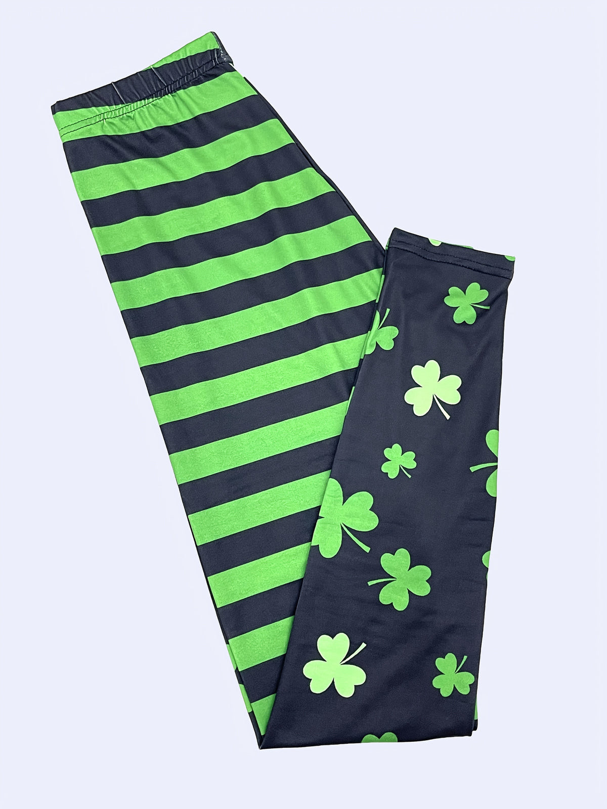 Striped Clover Print Women’s Leggings – Knit Jeggings for St. Patrick’s Day with Soft Fit & Stretch for Spring/Fall Comfort Style