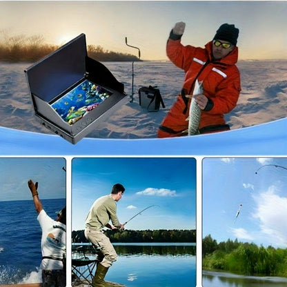 Upgraded Underwater Fishing Camera Set – Single-Sided Shading Screen with Long Cable, LED Attracting Light & Clear Water Viewing for Fishing Enthusiasts