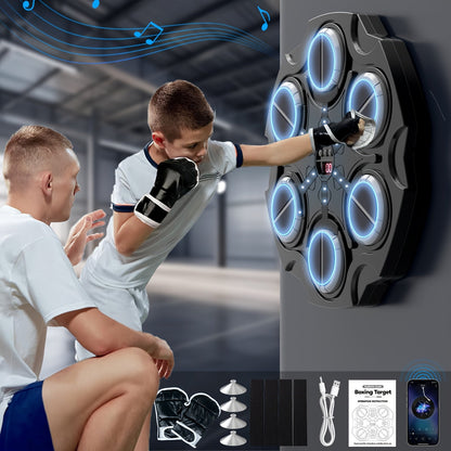Interactive Musical Boxing Trainer – Wall-Mounted Electronic Boxing Machine with Gloves, Training Modes & Speed Programs