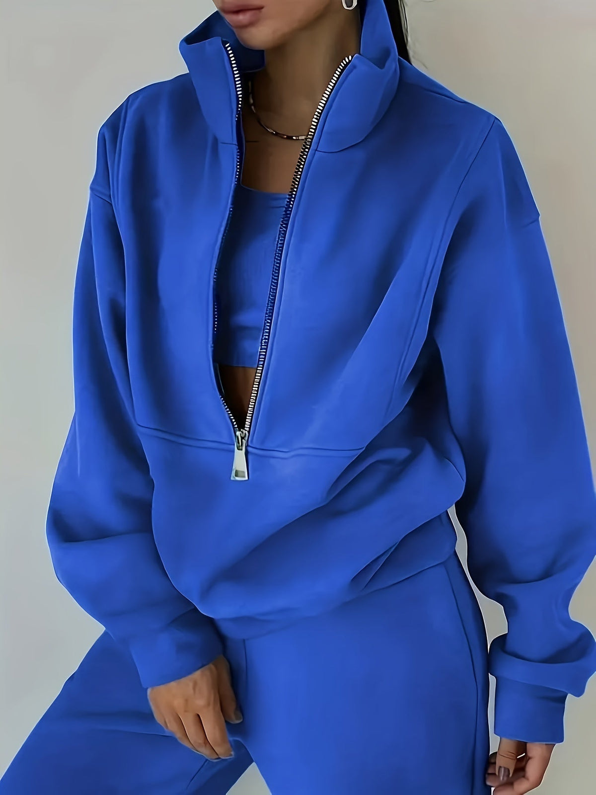 Women’s Two-Piece Zip Sweatshirt & Pants Set – Long Sleeve Casual Lounge Outfit with Elastic Waist Design