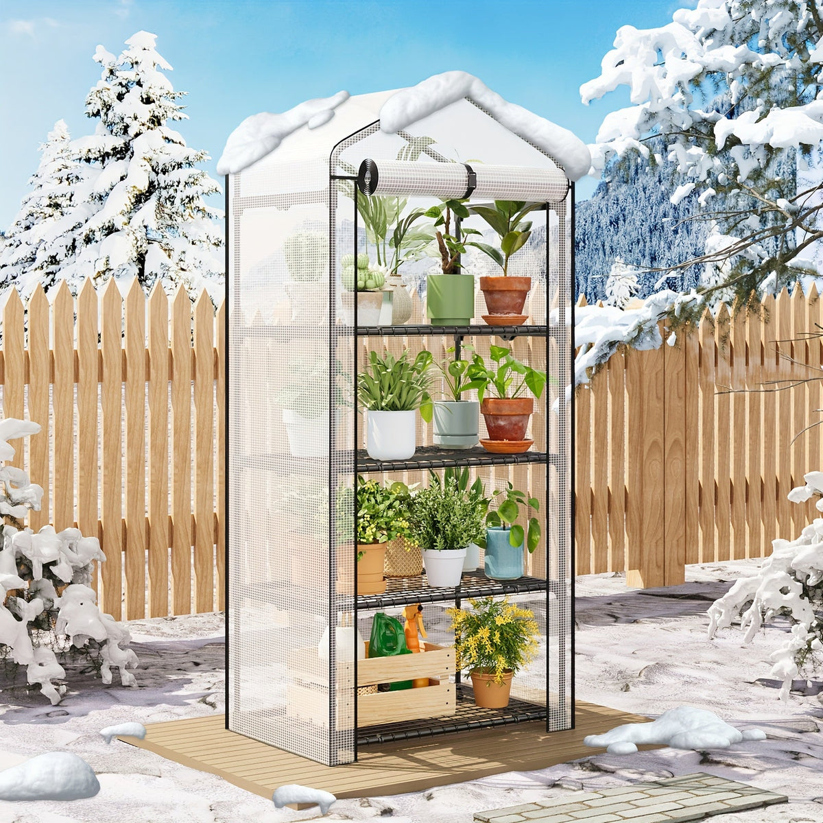 Portable Outdoor Tomato Greenhouse with Wheels – Roll-Up Door, 3-Tier Shelves for Plants, Flowers & Winter Weather Protection
