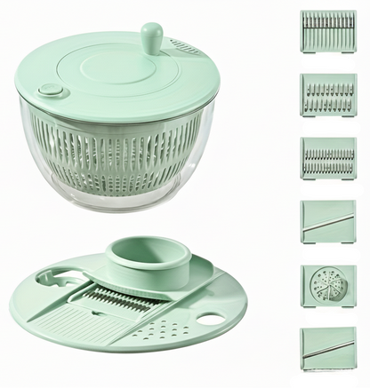 Multifunctional Vegetable Dehydrator & Slicer Set – Hand-Cranked Rotary Fruit and Vegetable Cutter with Drainage Basket for Salad Prep Kitchen Essentials