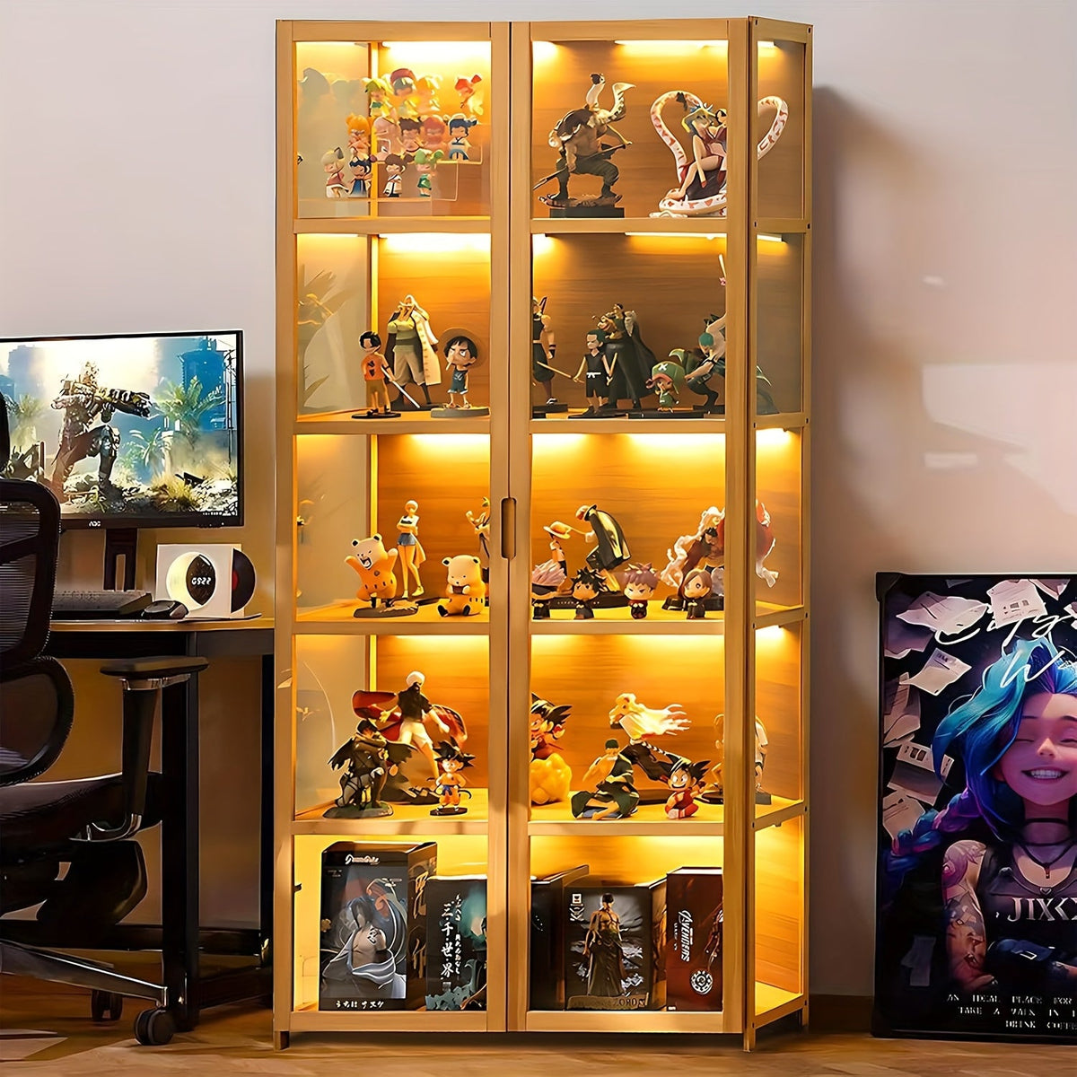 Five Tier Wooden Cabinet Organizer – Elegant Display Storage for Collectibles, Keepsakes, and Miniatures in Any Room or Workspace
