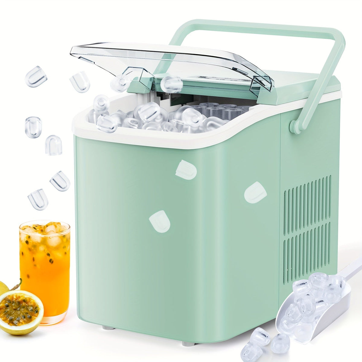 Portable Ice Nugget Maker – 26.5lbs Daily Output, Self-Cleaning, 9 Ice Cubes in 6 Minutes, Perfect for Kitchens, Parties, Camping & RVs