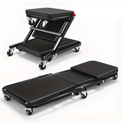 Rolling Creeper Seat & Garage Bed – 2-in-1 Ultimate Comfort & Flexibility for Car Repairs, Workshops, and DIY Mechanics