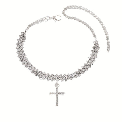 Golden Glitter Cross Anklet Set – Delicate Women’s Summer Beach Anklets with Adjustable Fit for Sexy Elegant Jewelry Styling