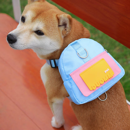 Colorful Nylon Pet Harness with Leash and Backpack – Cartoon School Bag Design for Dogs, Durable, Washable, and Ideal for Outdoor Adventures
