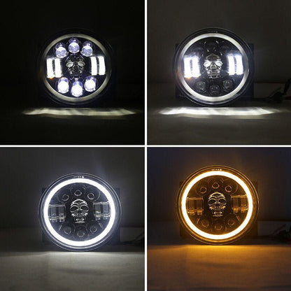 Skull LED Headlights - 7 Inch Headlamp Waterproof for Motorcycle/SUV