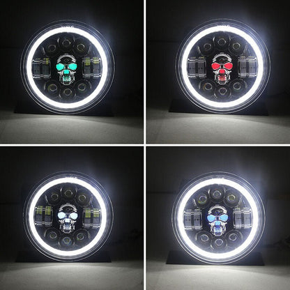 Skull LED Headlights - 7 Inch Headlamp Waterproof for Motorcycle/SUV