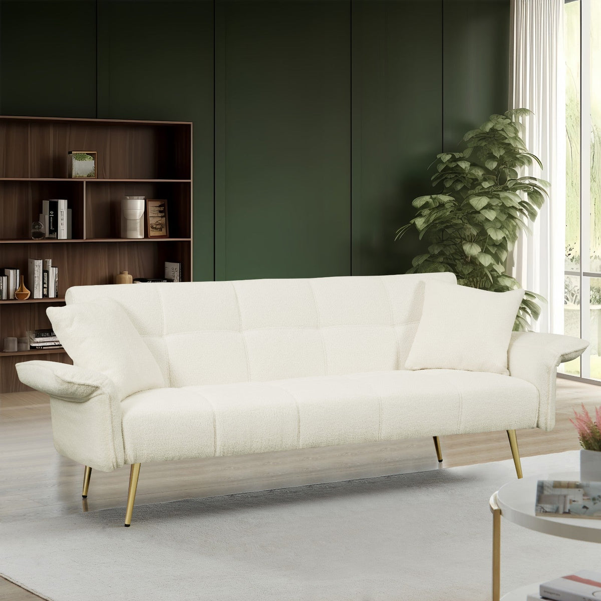 Futon Sofa Bed, Convertible Double Sofa Bed with Folding Armrests for Living Rooms and Small Spaces (70.1")