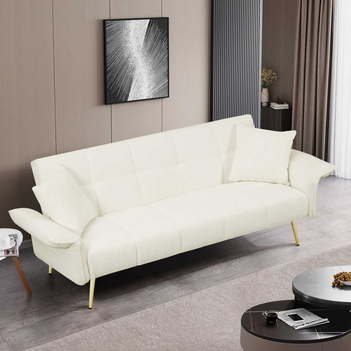 Futon Sofa Bed, Convertible Double Sofa Bed with Folding Armrests for Living Rooms and Small Spaces (70.1")