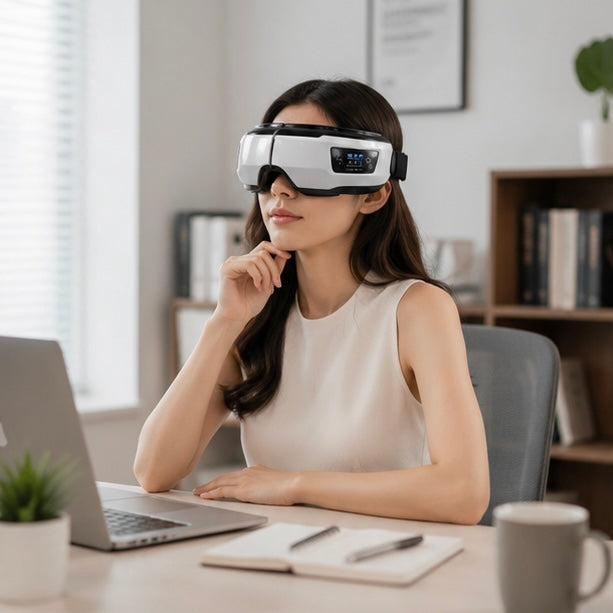 Air Pressure Heated Smart Eye Massager - 4D Eye Care Device with Bluetooth Music, Relaxation Tool for Eye Fatigue Dark Circles Relief