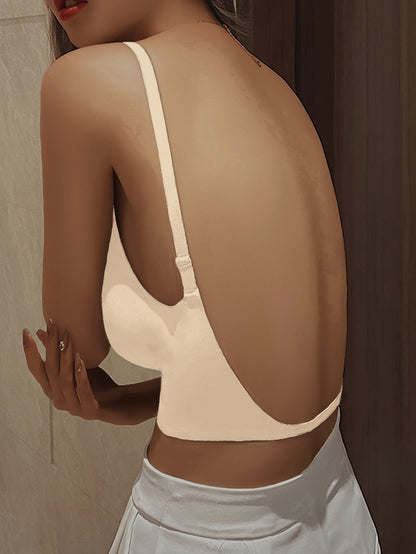 Sexy Backless Push-Up Bra for Women – U-Shaped, X-Back, Seamless Nylon Lingerie with Removable Adjustable Straps for Support