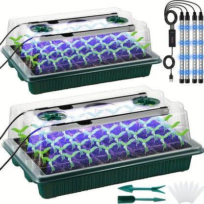 Seed Starter Trays with LED Grow Lights – 2 Trays, 40 Cells Each (80 Cells Total), High Dome Germination Kit for Winter Seedlings & Indoor Growing
