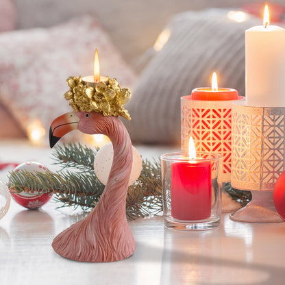 Pink Flamingo Candle Holder – Elegant Tropical Table Decor with Gold Accents for Weddings and Holiday Displays