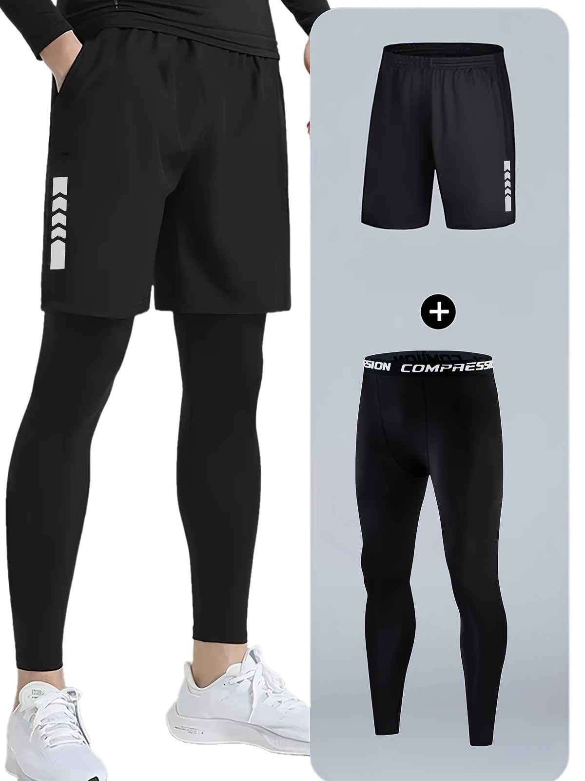Men’s 2-Piece Sports Set – Running Training Shorts with Compression Tights, Quick-Dry Activewear for Gym & Basketball