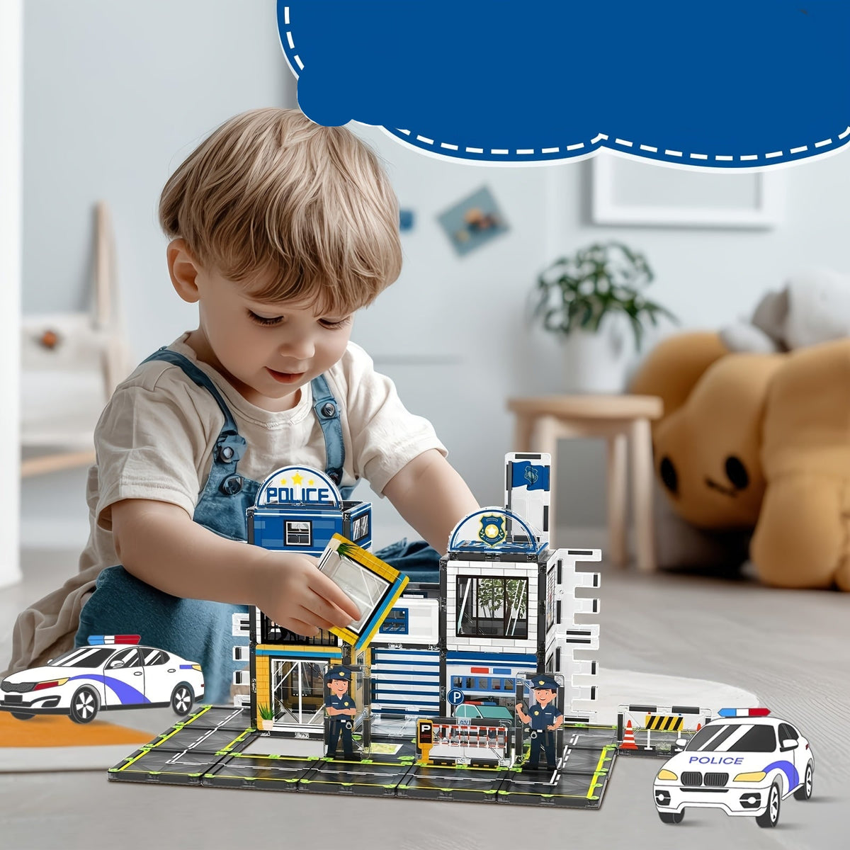Magnetic Police & Fire Station Playset – Educational Garage Tower Construction Toys with Vehicles for Toddlers, Enhancing Creativity and Focus