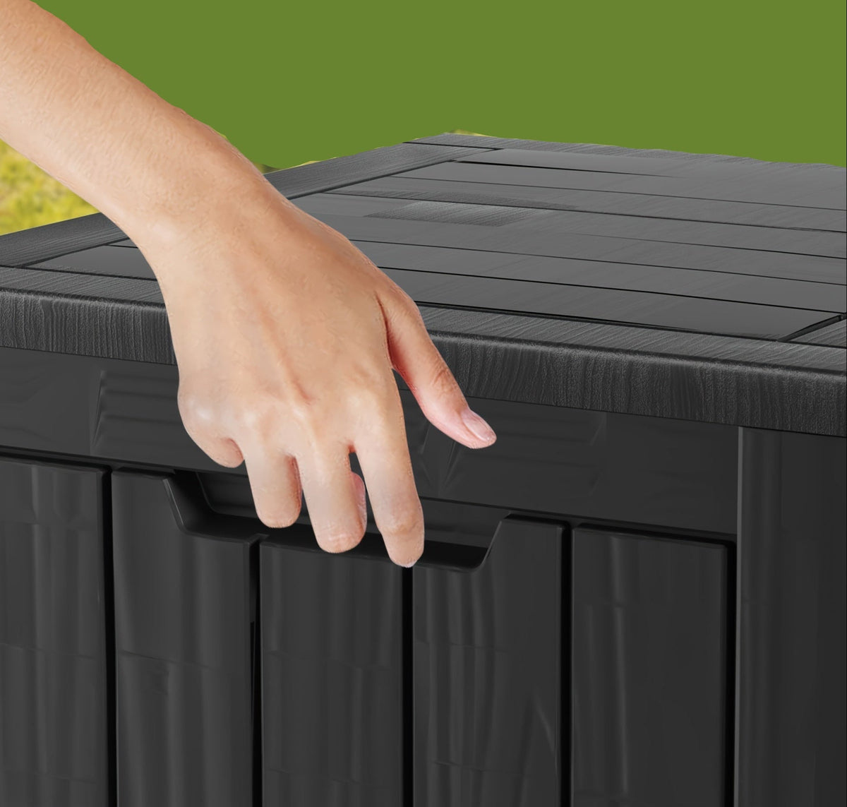 Black Outdoor Storage Box - 30 -Gallon Weatherproof Garden Organizer for Patio, Poolside, and Backyard Supplies
