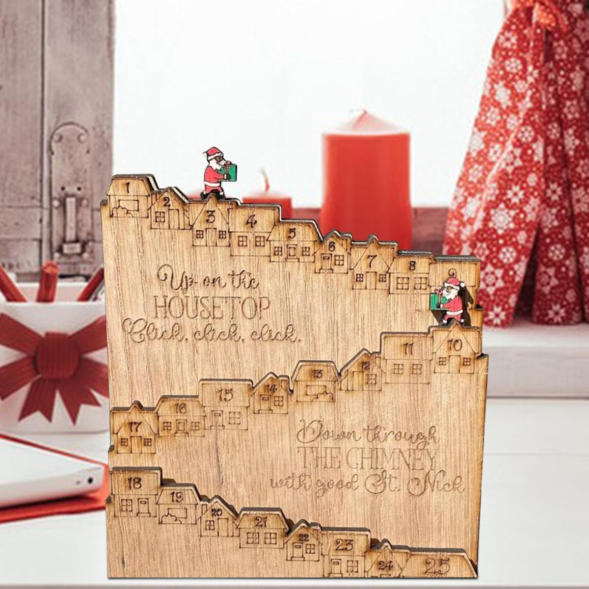 Wooden Christmas Advent Calendar House - 25-Day Countdown Display with Drawers, Festive Holiday Gift Organizer for Home & New Year Decor