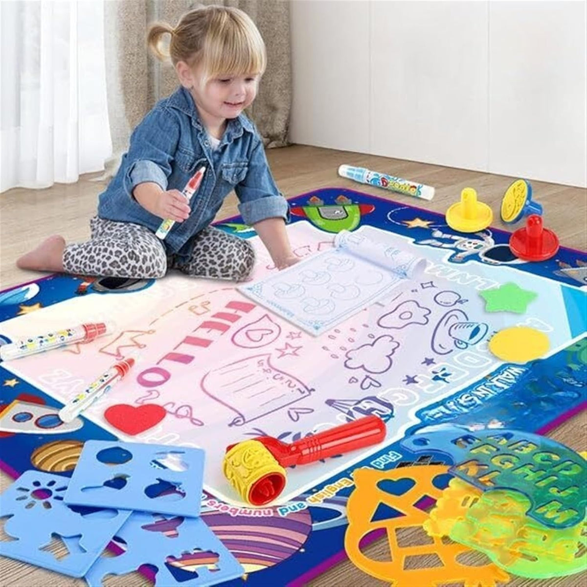 Magic Water Drawing Mat – Reusable Montessori Water Canvas with Pen for Kids’ Educational Painting, Color-Free Sensory Play and Learning
