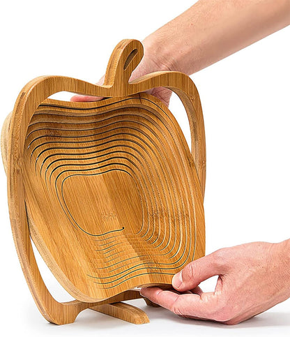 Bamboo Folding Fruit Basket & Cutting Board – Collapsible Vegetable Tray Doubles as Chopping Block & Space-Saving Food Storage Solution