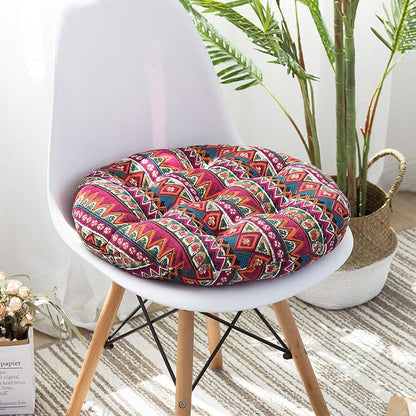 Bohemian Round Floor Cushion – Thick Cotton Linen Futon Pillow with Blue Floral Pattern, Perfect for Yoga, Meditation, Bay Window Seating, or Cozy Living Room Decor