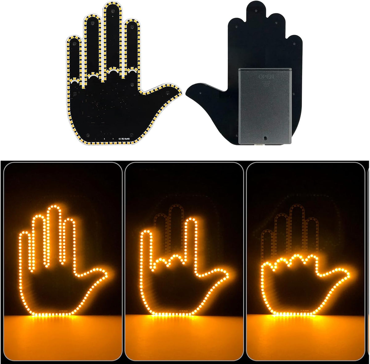 Funny Car Finger Light with Remote – Amber Middle Fingertip Gesture Brake Light Warning Sign for Road Rage, Novelty Auto Accessories, Night Driving Safety