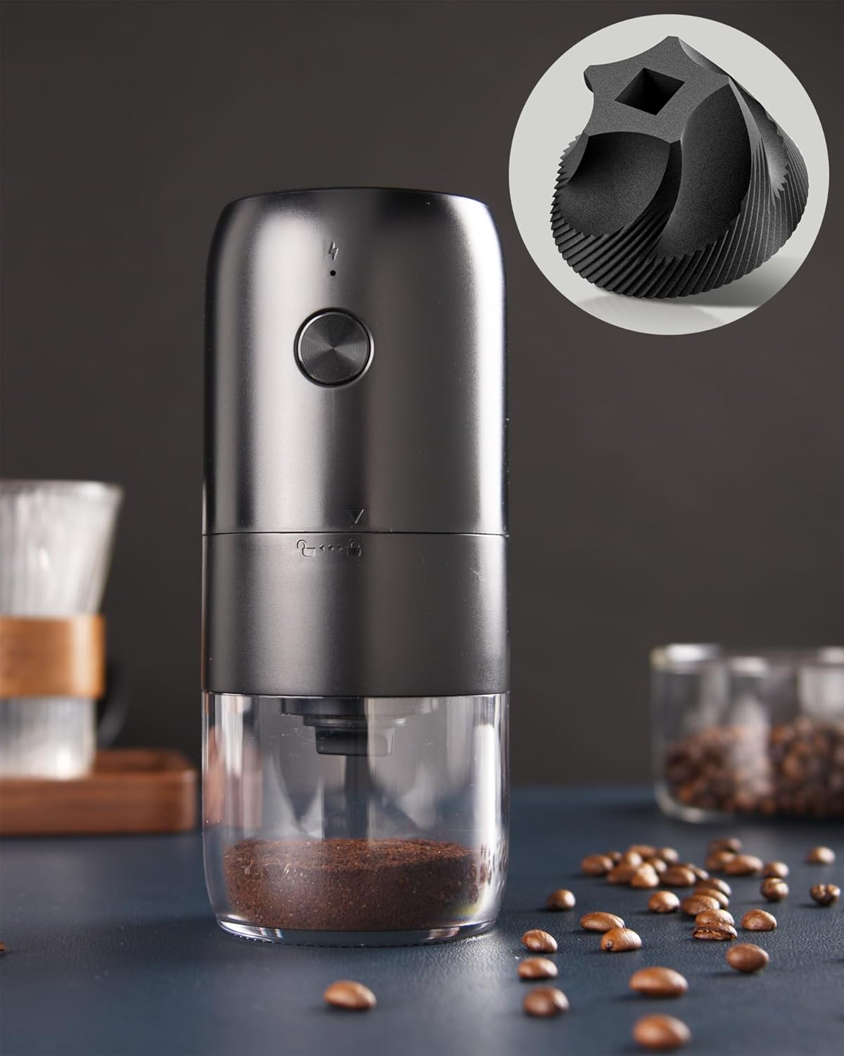 Electric Coffee Bean Grinder – 1800mAh Rechargeable Grinder with 40 Adjustable Gears for Fresh Home Brewing & Flavorful Mornings