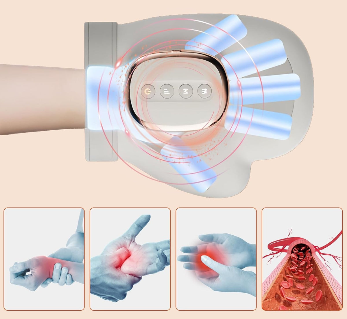 Hand Massager with Heat Compression – Pain Relief Therapy for Hands and Wrists, Relieve Stiffness, Improve Circulation, Relax Muscles, Ideal for Home and Office Use