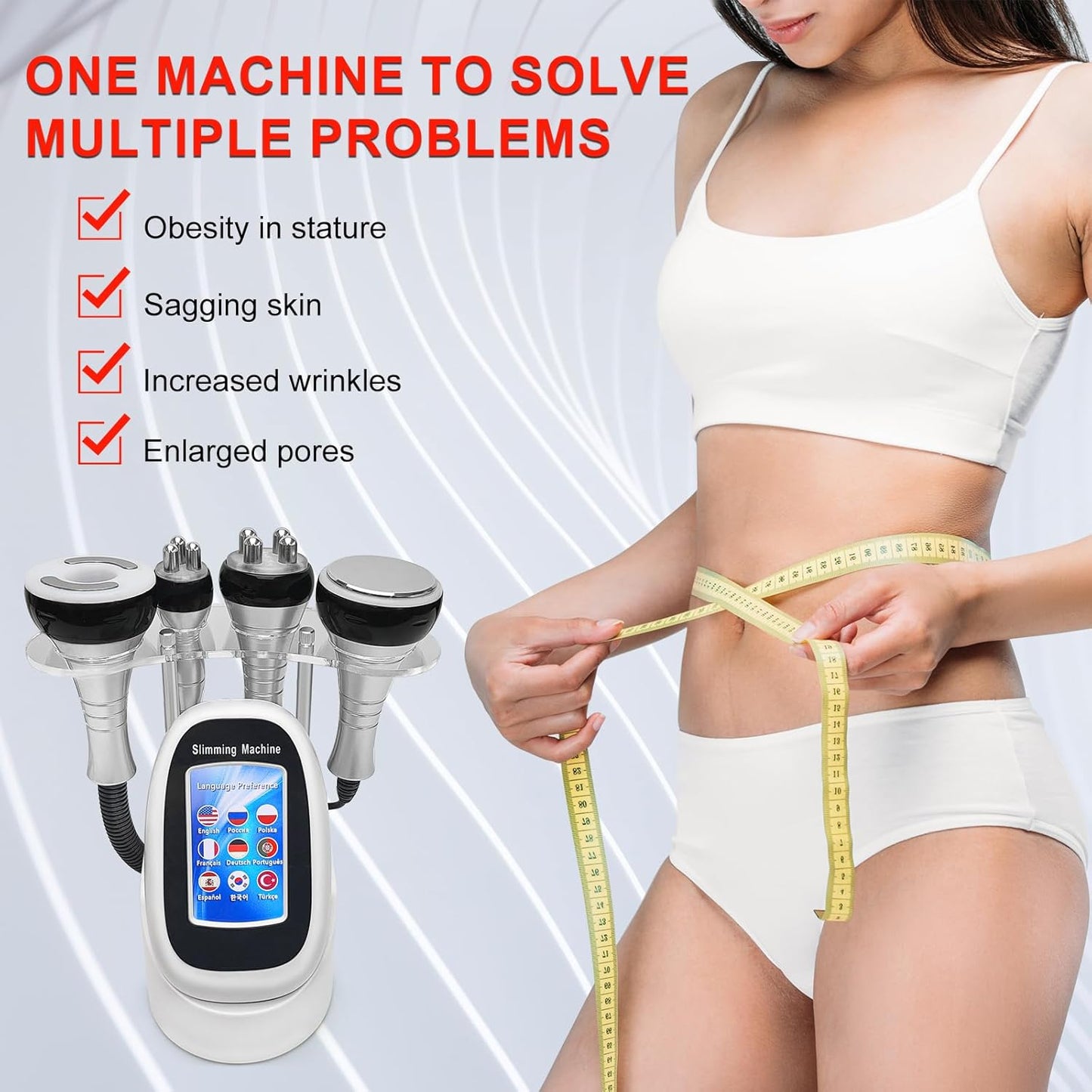 4in1 40K Radio-frequency Vacuum Ultrasonic Cavitation Machine, Body Slimming Sculpting Device for Face, Arm, Waist, Belly, Leg