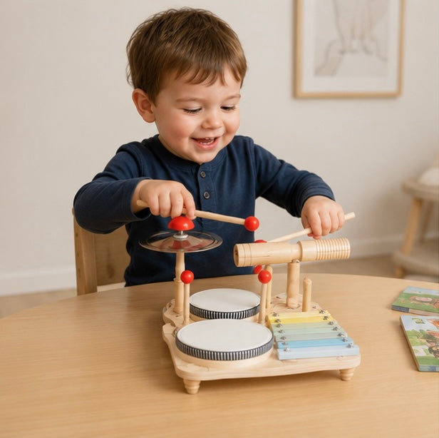 Multifunction Wooden Music Activity Table  - Baby Drum and Instrument Set for Early Education and Sensory Development