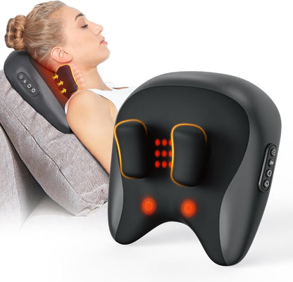 Wireless Neck and Shoulder Massager – Heating Electric Shiatsu Kneading Device for Car or Home, Pain Relief for Waist, Legs, Cervical Muscle Tension