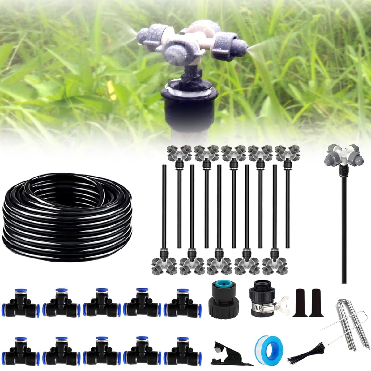 DIY Greenhouse Misting System - Outdoor Cooling Spray Kit with Brass Nozzles for Garden, Humidification & Disinfection