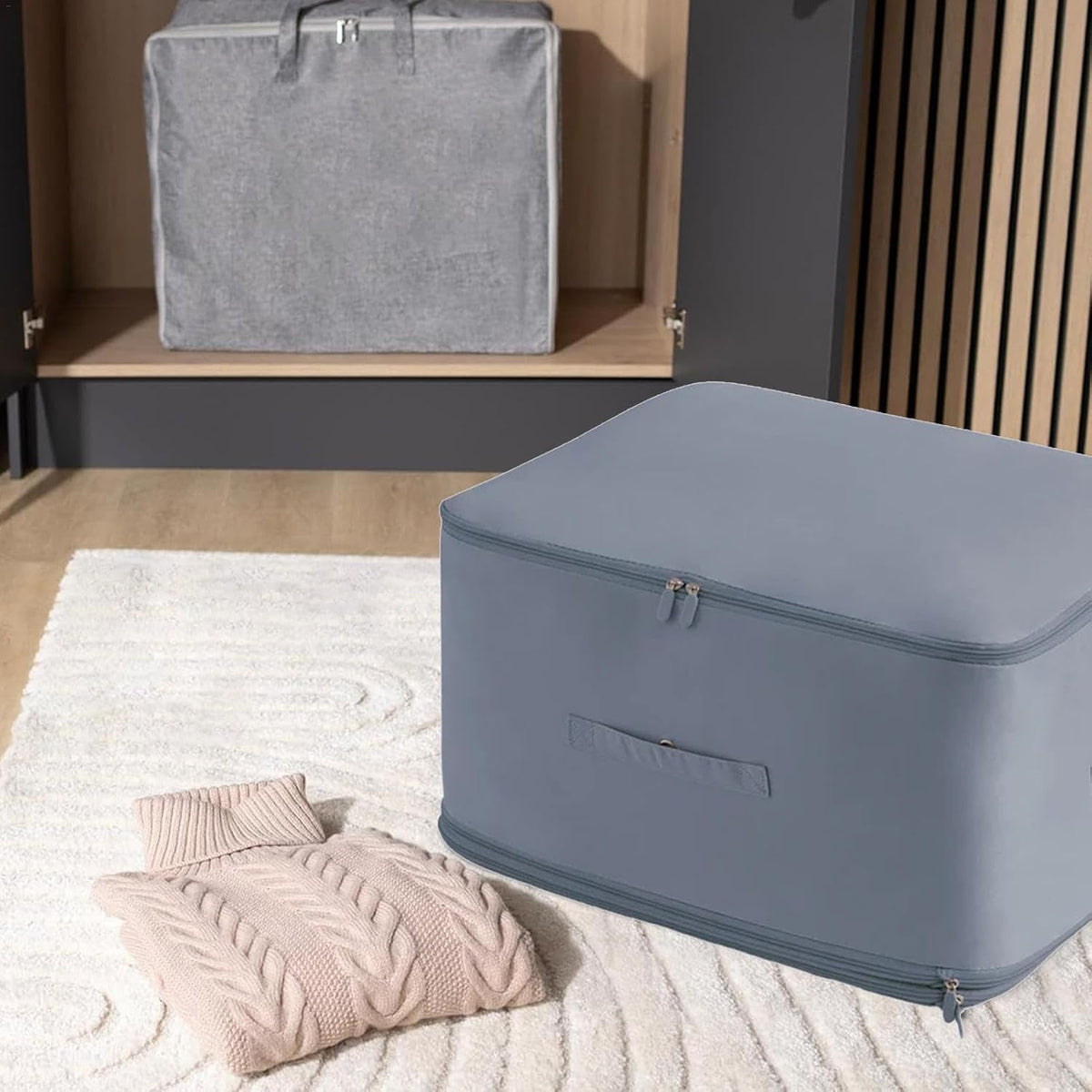 Ultra-Space-Saving Compression Organizer Bag – Heavy-Duty Khaki Storage Tote for Moving, Laundry, or Seasonal Clothes; Large 54×42×30 cm Capacity