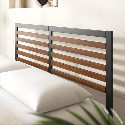 Bamboo and Metal Platform Bed Frame, Sturdy Steel Frame